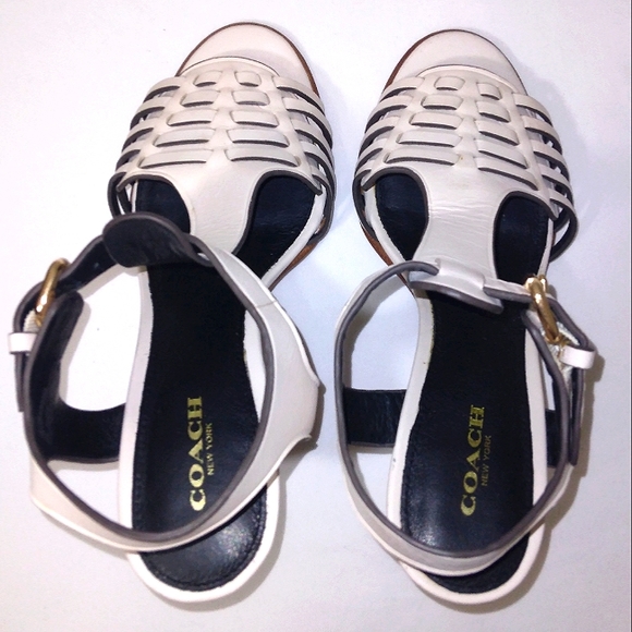 COACH 'Izzy' Genuine Leather Heeled Sandal in Chalk Sz 7B - Picture 12 of 14